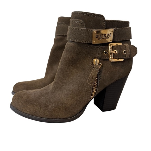 Guess Shoes - GUESS Women's Army Olive Green Ankle Boots Size 5.5 with Gold Accent Zippers